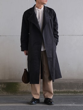 「巾着バッグ」｜「アイテム（チェスターコート）」を使った、ざっきーさん（メンズ・178cm）の冬コーディネート
