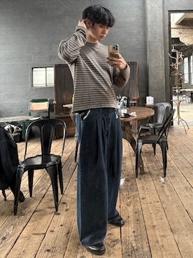 「ZARA（ザラ）のアイテム（Tシャツ/カットソー、ベージュ系）」を使った、taichiさん（メンズ・185cm）の春コーディネート
