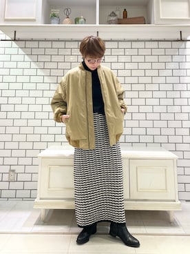 「メンズライクコーデ」｜「アイテム（スカート）」を使った、RANAさん（レディース・156cm）の秋コーディネート