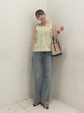 「SENSE OF PLACE by URBAN RESEARCH（センスオブプレイスバイアーバンリサーチ）のショルダーリボンブラウス（シャツ/ブラウス、ベージュ系）」を使った、nanaさん（レディース・162cm）の夏コーディネート
