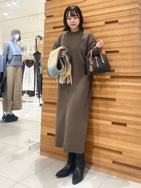 「アイテム（トートバッグ、ブラック系）」を使った、nanaさん（レディース・162cm）の冬コーディネート