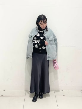 「SENSE OF PLACE by URBAN RESEARCH（センスオブプレイスバイアーバンリサーチ）のフラワージャガードカーディガン（カーディガン/ボレロ）」を使った、nanaさん（レディース・162cm）の冬コーディネート