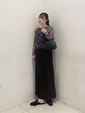 「SENSE OF PLACE by URBAN RESEARCH(センスオブプレイスバイアーバンリサーチ)のチェックシアードレープトップ(その他トップス、ブラウン系)」を使った、nanaさん(レディース・162cm)の秋コーディネート