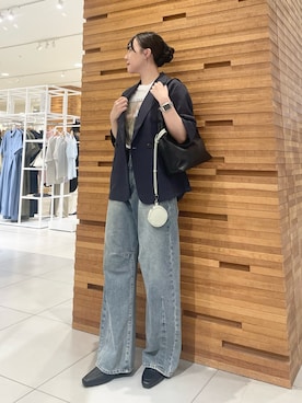 「SENSE OF PLACE by URBAN RESEARCH(センスオブプレイスバイアーバンリサーチ)の『UR TECH DRYLUXE』リネンライクジャケット(テーラードジャケット、ブルー系)」を使った、nanaさん(レディース・162cm)の春コーディネート