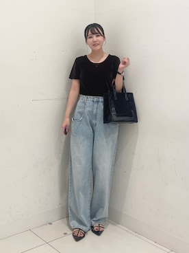 「KBF（ケイビーエフ）の『一部WEB限定カラー』『3サイズ展開』BIGポケットデザインデニム（デニムパンツ、ブルー系）」を使った、nanaさん（レディース・162cm）の夏コーディネート