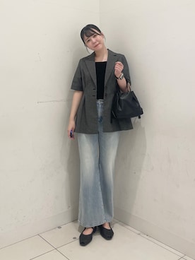 「RODE SKO（ロデスコ）のピープトゥベルトメッシュフラット（その他シューズ、ブラック系）」を使った、nanaさん（レディース・162cm）の夏コーディネート