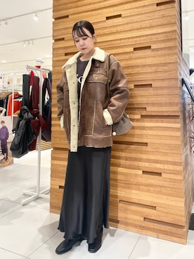 「KBF（ケイビーエフ）のオーバーサイズボアジャケット（その他アウター）」を使った、nanaさん（レディース・160cm）の秋コーディネート