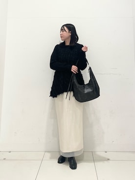 「SENSE OF PLACE by URBAN RESEARCH（センスオブプレイスバイアーバンリサーチ）のジャガードドッキングセーター（ニット/セーター）」を使った、nanaさん（レディース・160cm）の冬コーディネート