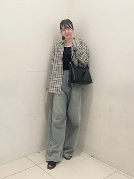 「SENSE OF PLACE by URBAN RESEARCH(センスオブプレイスバイアーバンリサーチ)の『接触冷感』UVケアチェックルーズシャツ(シャツ/ブラウス、ホワイト系)」を使った、nanaさん(レディース・162cm)の秋コーディネート