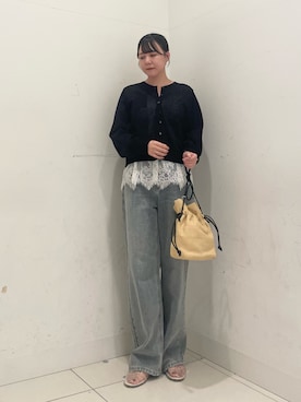 「SENSE OF PLACE by URBAN RESEARCH（センスオブプレイスバイアーバンリサーチ）の『洗濯可』UVケアポケットシアーカーディガン（カーディガン/ボレロ、ブラック系）」を使った、nanaさん（レディース・162cm）の夏コーディネート