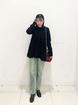 「SENSE OF PLACE by URBAN RESEARCH（センスオブプレイスバイアーバンリサーチ）のジャガードドッキングセーター（ニット/セーター）」を使った、nanaさん（レディース・160cm）の冬コーディネート