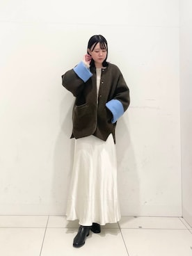 「アイテム（ノーカラーコート、ブラウン系）」を使った、nanaさん（レディース・162cm）の冬コーディネート