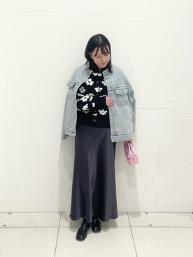 「SENSE OF PLACE by URBAN RESEARCH（センスオブプレイスバイアーバンリサーチ）のフラワージャガードカーディガン（カーディガン/ボレロ）」を使った、nanaさん（レディース・160cm）の冬コーディネート