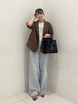 「RODE SKO（ロデスコ）のドットシアーバッグ（ハンドバッグ、ブラック系）」を使った、nanaさん（レディース・162cm）の夏コーディネート