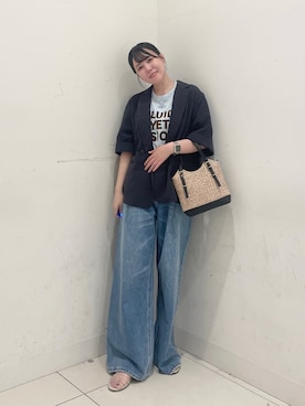 「SENSE OF PLACE by URBAN RESEARCH（センスオブプレイスバイアーバンリサーチ）のタックフェードデニムパンツ（デニムパンツ、ブルー系）」を使った、nanaさん（レディース・162cm）の夏コーディネート