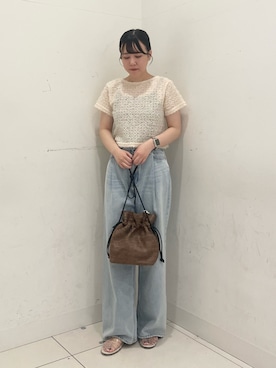 「SENSE OF PLACE by URBAN RESEARCH（センスオブプレイスバイアーバンリサーチ）のタックフェードデニムパンツ（デニムパンツ、ブルー系）」を使った、nanaさん（レディース・162cm）の夏コーディネート