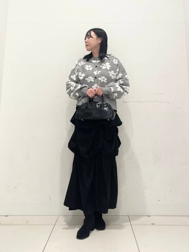 「SENSE OF PLACE by URBAN RESEARCH（センスオブプレイスバイアーバンリサーチ）のフラワージャガードカーディガン（カーディガン/ボレロ）」を使った、nanaさん（レディース・162cm）の冬コーディネート