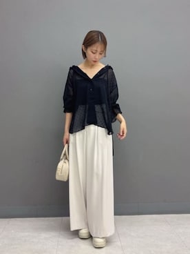 「PROPORTION BODY DRESSING（プロポーションボディドレッシング）の＜ａ＞カットジャガードフードシャツ / 1216219800（シャツ/ブラウス、ブラック系）」を使った、PROPORTION STAFFさん（レディース・154cm）の秋コーディネート