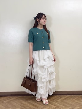 「PROPORTION BODY DRESSING（プロポーションボディドレッシング）の【追加生産決定！】＜山内ともなさんコラボ＞タックバルーンスカート / 1216220605（スカート、ホワイト系）」を使った、PROPORTION STAFFさん（レディース・154cm）の秋コーディネート