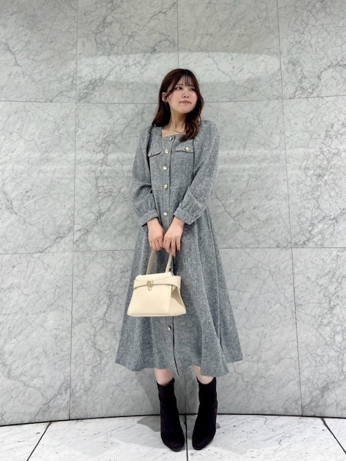 青島心さん着用】フロント釦ツイードワンピース / 1215240014