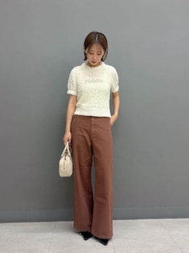「PROPORTION BODY DRESSING（プロポーションボディドレッシング）の＜ａ＞レースハイウエストワイドデニム / 1216230803（デニムパンツ、ブラウン系）」を使った、PROPORTION STAFFさん（レディース・154cm）の秋コーディネート