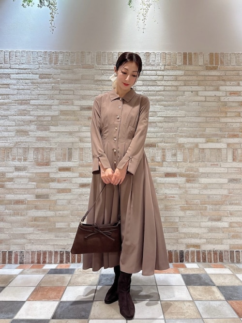 グラントイーワンズ　袖付きボディスーツ　カフェオレ　ベージュ　75M シャドウチェックジャカード カットソーワンピース(ワンピース