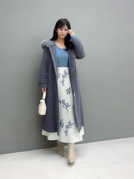 「アイテム（ステンカラーコート）」を使った、PROPORTION STAFFさん（レディース・159cm）の冬コーディネート