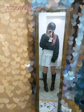 「ボウタイ」｜「アイテム（スウェット）」を使った、†りりにゃん†さん（レディース・159cm）の春コーディネート