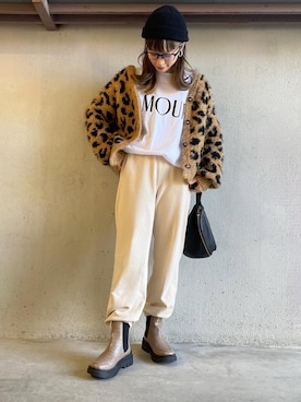 「スウエットパンツ」｜「アイテム（ニットキャップ/ビーニー）」を使った、noriさん（レディース・159cm）の冬コーディネート