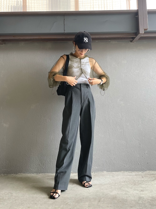 セール】チュールギャザーシアーショートトップス（シャツ