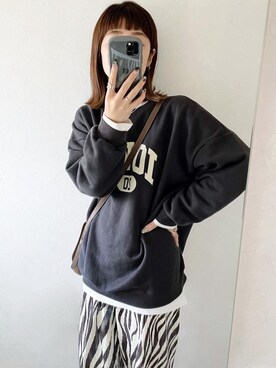 「Auntie Rosa Holiday（アンティローザホリデー）のIOWAカレッジロゴルーズスウェット（スウェット）」を使った、noriさん（レディース・159cm）の秋コーディネート