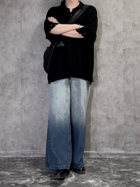 「グラデーションデニム」｜「アイテム（ローファー）」を使った、kosukeさん（メンズ・181cm）の夏コーディネート