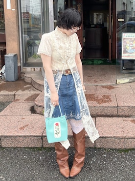 「axes femme（アクシーズファム）のアイテム（シャツ/ブラウス、ホワイト系）」を使った、yuuaさん（レディース・159cm）の夏コーディネート