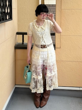 「axes femme（アクシーズファム）のアイテム（シャツ/ブラウス、ホワイト系）」を使った、yuuaさん（レディース・159cm）の夏コーディネート