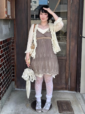 「古着のアイテム（トップス、ベージュ系）」を使った、yuuaさん（レディース・159cm）の夏コーディネート