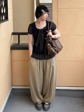 「古着のアイテム（トップス、ブルー系）」を使った、yuuaさん（レディース・159cm）の夏コーディネート
