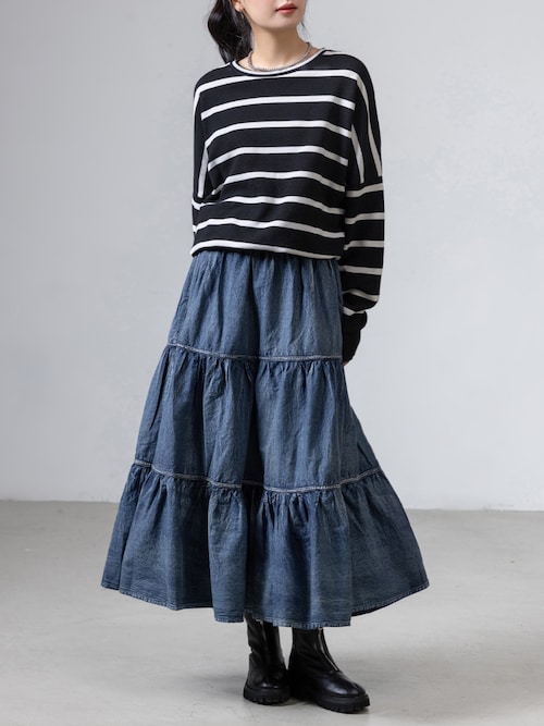 ★ブラック デニム MIX リメイク フリルエプロン ティアードスカート★ フリルエプロン ブラック | NO.S PROJECT