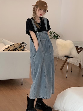 「デニムワンピース」｜「アイテム（オールインワン・サロペット）」を使った、TeddyShopさん（レディース・158cm）の夏コーディネート