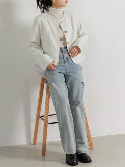 レディース さらりと羽織れるクラシカルノーカラージャケット（ノー