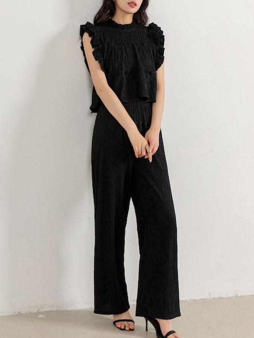 セール】レディース ヨウリュウ風フリルトップス+ワイドパンツ