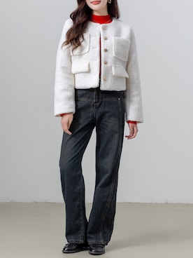 「アイテム（ノーカラージャケット）」を使った、TeddyShopさん（レディース・158cm）の冬コーディネート