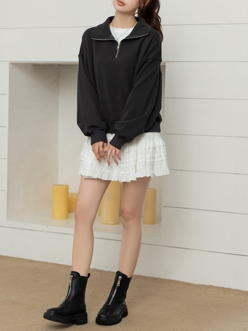 セール】レディース 韓国っぽシャーリングニットフリルティアードミニ