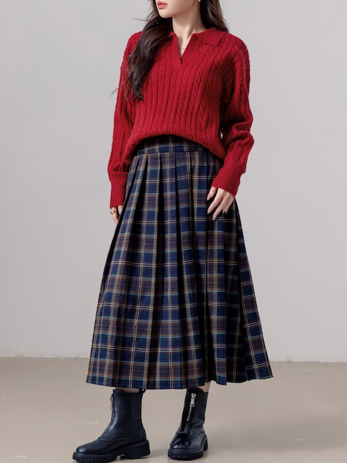 セール】レディース 長袖もちっと柔らかケーブル×リブ編みスキッパー