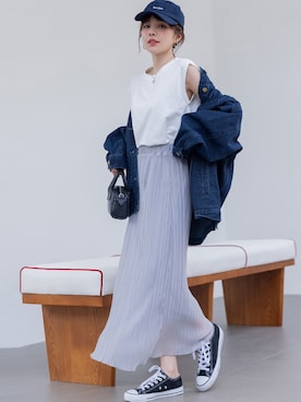 「DAY CLOSET（デイ クローゼット）のレディース 接触冷感でひんやり。フレンチスリーブTシャツ（Tシャツ/カットソー、ホワイト系）」を使った、TeddyShopさん（レディース・158cm）の秋コーディネート