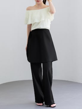 「DAY CLOSET（デイ クローゼット）のレディース 3WAYオフショル風リップルメロウフリルブラウス（シャツ/ブラウス、ホワイト系）」を使った、TeddyShopさん（レディース・158cm）の秋コーディネート