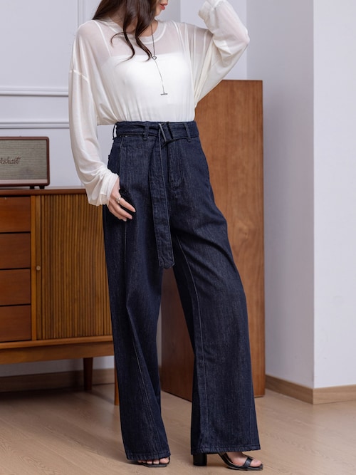 カジュアルナチュラルウエスト立体シルエットワイドデニムパンツ 骨格ナチュラルワイドレッグデニムパンツ デニム・ジーンズ|骨格