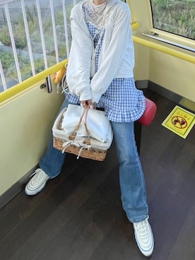 「GU（ジーユー）のアイテム（パーカー、ホワイト系）」を使った、yamさん（レディース・154cm）の秋コーディネート