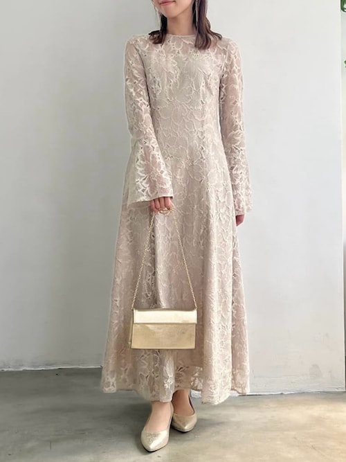 WEB限定】総レースロングスリーブフレアパーティードレス 結婚式