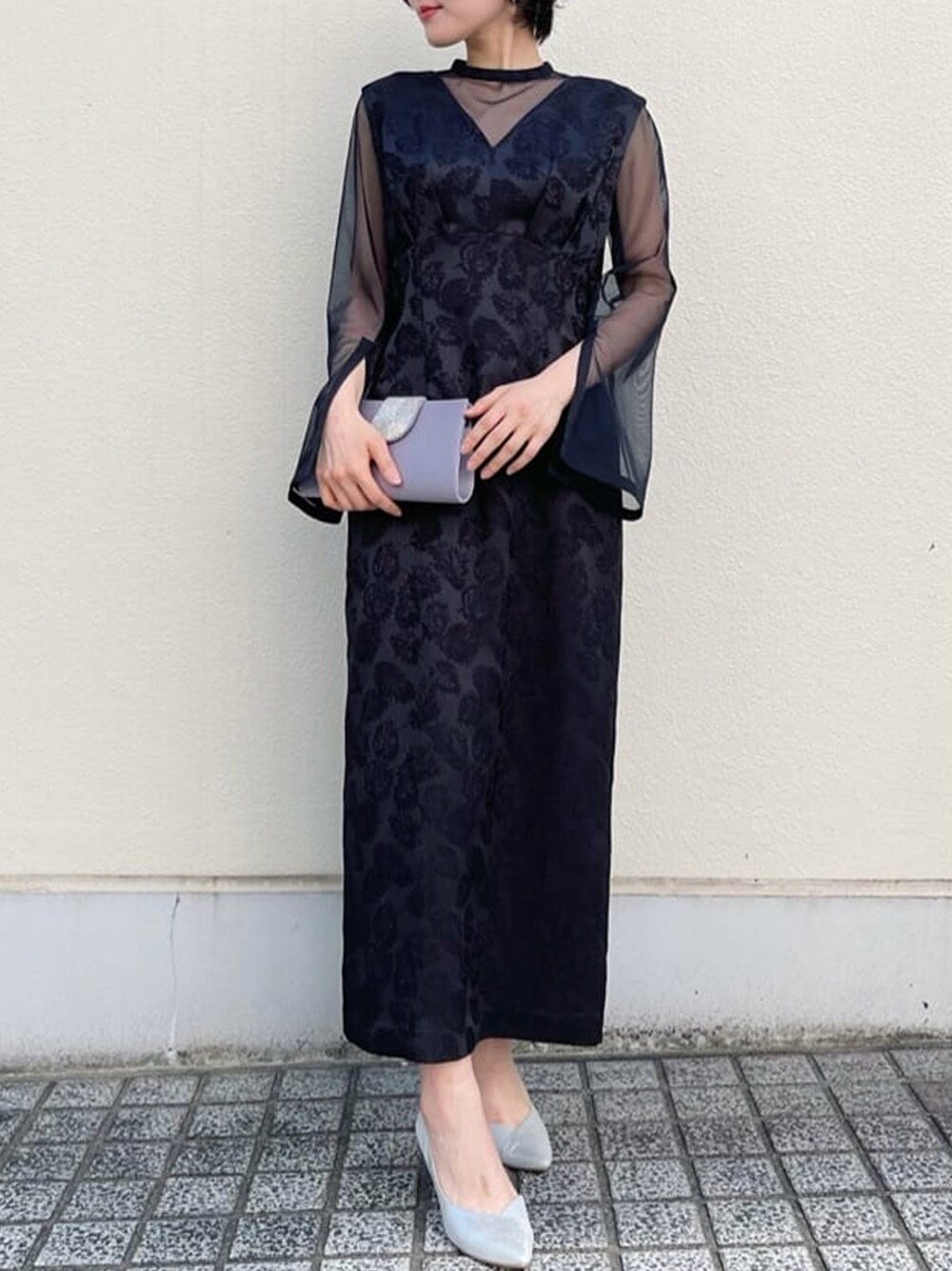 チュールブラウス付きジャカードIラインパーティードレス 20代 30代 40