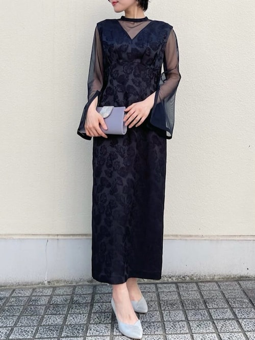 AIMER チュールブラウス付Vネックジャカードタイトパーティードレス Aimer エメ チュールブラウス付Vネックジャカードタイトドレス